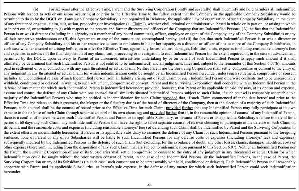 Screenshot of a section of the Hewlett-Packard merger agreement to acquire Plantronics
